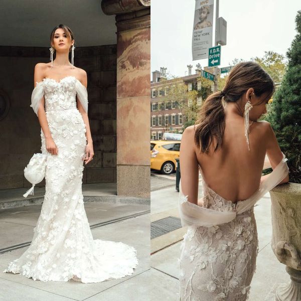 Zwillinger şeffaf elbiseler mira tasarımcı denizkızı kapalı omuz dantel çiçek aplikleri boho gelinlik sırtsız gelinlik vestidos