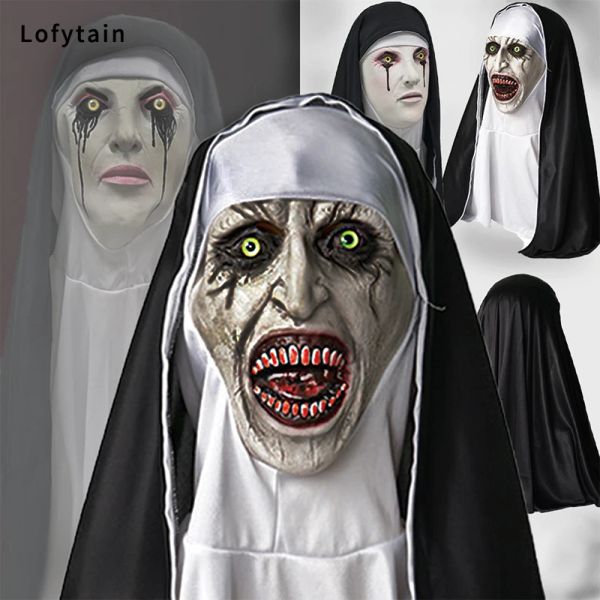 Masken Halloween Horror Nun Latex Maske Schwester Headscarf Cosplay Scary Ghost Face Kopfbedeckung Kopfbedeckung Carnival Party Kostüm Requisiten