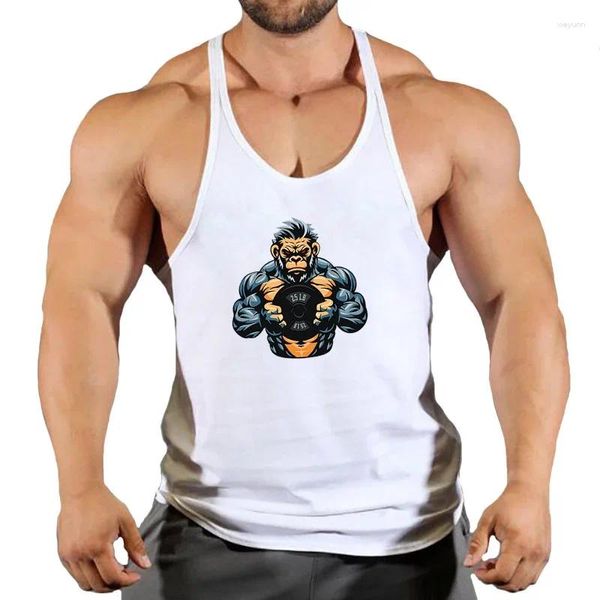 Tanques masculinos tampas masculinas para fisicultura de algodão de algodão ginástica fitness treino de camisa sem mangas roupas de impressão casual stringer singlet macho de verão colete de verão