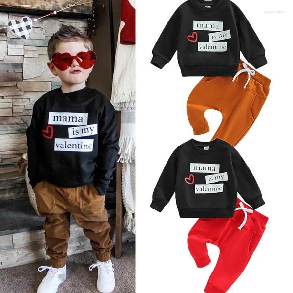 Kleidungssets 2024-11-10 Lioraitiin 0-3 Jahre Baby Jungen 2pcs Valentinstag Outfit Buchstaben Herzdruck Langarm Sweatshirts Tops Hosen