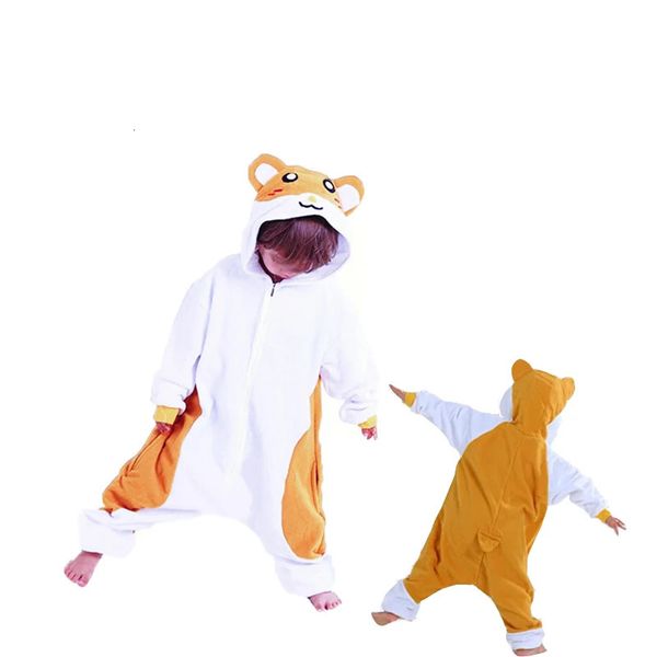 Zipper Kinder Cartoon Hamster Cosplay Onesie Einhorn Pajama Kinder Baby Animal Halloween Nachtwäsche Junge Mädchen Raccoon Kigurumi 240507