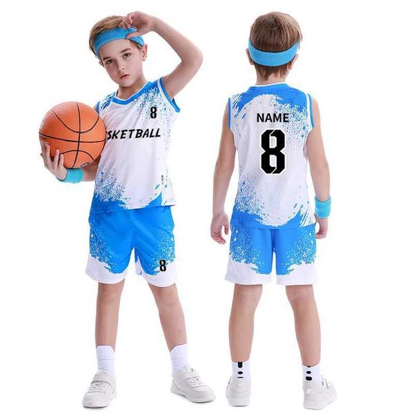 Trikots hochwertige Jungen Basketballuniformen Custom 100% Polyester Basketball Hemd Mesh Rückfall atmungsaktives Basketball -Trikot für Kinder H240508