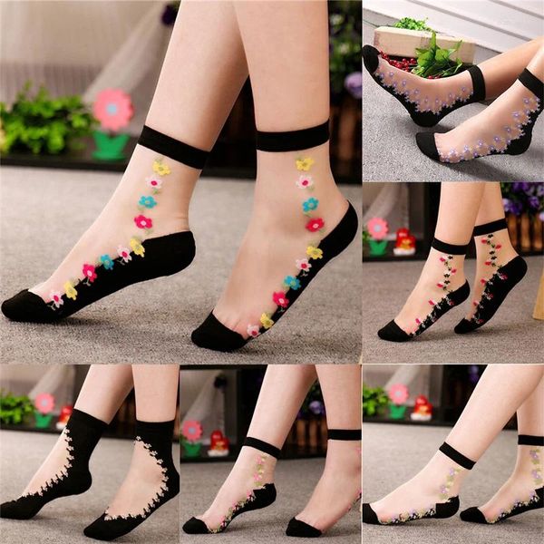 Frauen Socken 1Pair Seiden Baumwolle Transparente Knöchel Sock 23-25 cm/9,06 