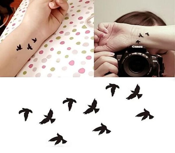 ARM Временные татуировки наклейка татуировки водонепроницаемые фальшивые рукава Tatoo Body Art Женщины сексуальные пальцы запястье Flash Liberty Маленькие птицы Flow6001553