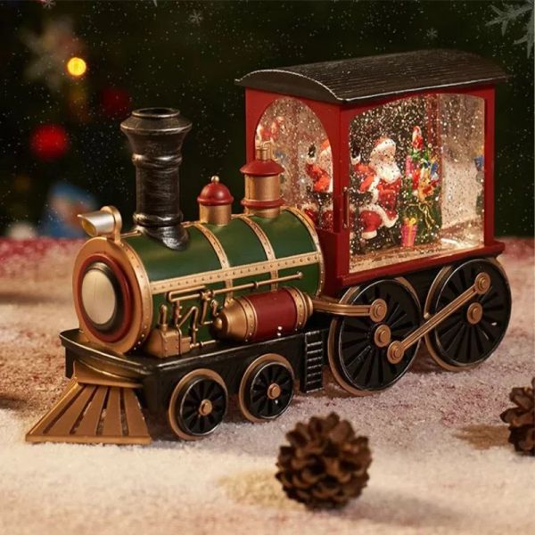 Miniaturas Papai Noel Snowman Snowman Christmas Presente Toys de Natal Caixa Música Caixa de Música Bola Crystal Ball Ornamentos de carro Rail Cart