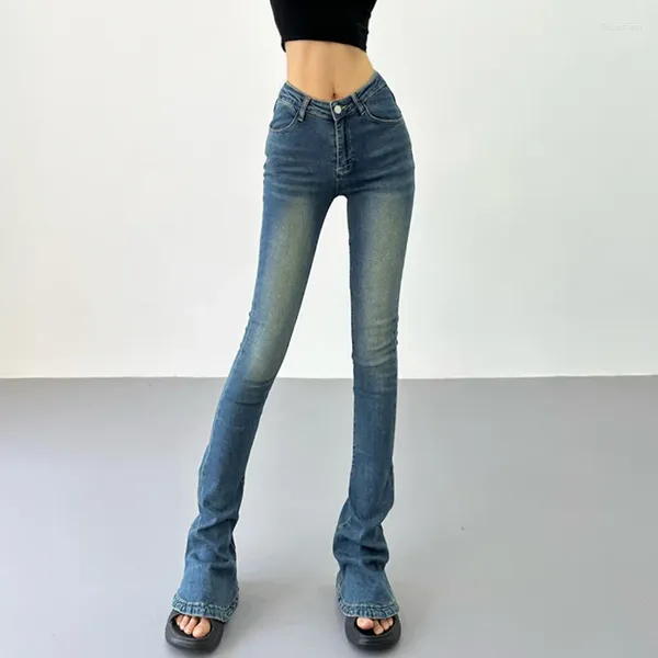 Женские джинсы TVVovvin Женские V-образные талия с похудением показывают, что длина ноги модная эластичная джинсовая подкова брюки