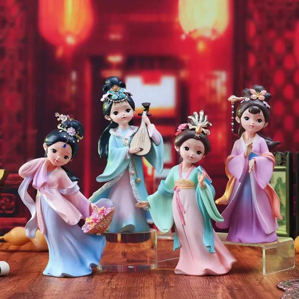 Four Beauties Resin Doll esculturas da história chinesa Celebrate Woman Figura Tradicional Figura Miniatura Decoração de Desktop Ornamento 240507