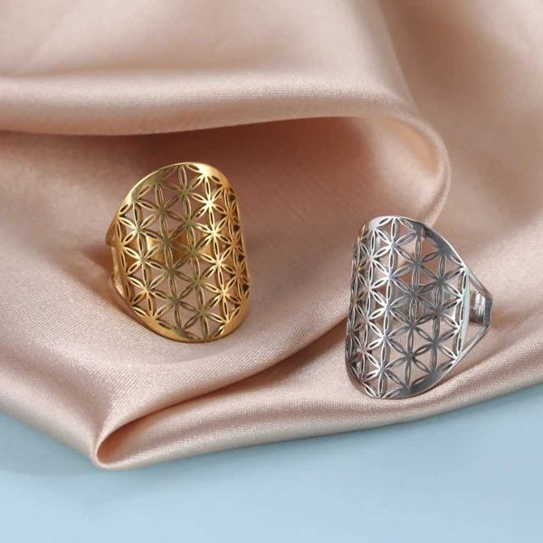 Anelli di nozze Skyrim Flower of Life Anello Vintage Regolabile in acciaio inossidabile Anelli di geometria sacra per donne Gioielli Amuleto regalo all'ingrosso