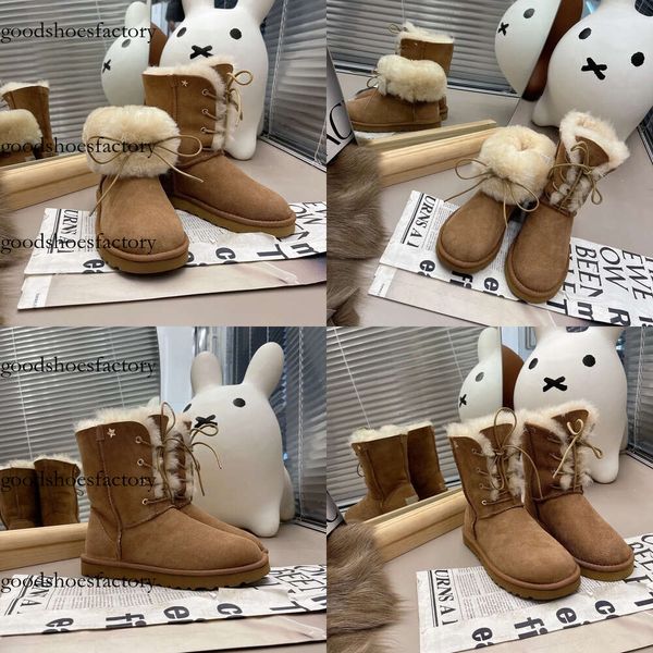 Fluffy Designer Stivali da neve Inverno Australia Platform Lana Giatto di lana Lace Up Pelliccia di pelle di pecora Real Leather Classic Brand Original Edition