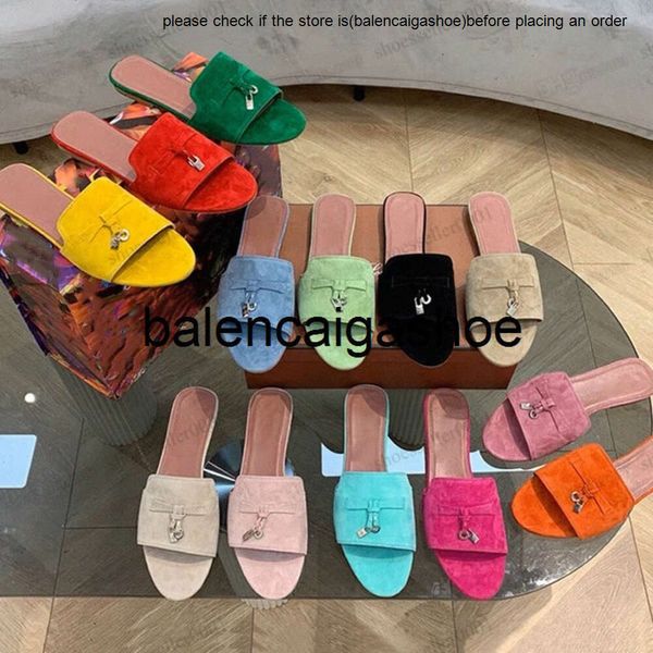 LP Loro Piano Pantoffeln Loro Pianaa für Frauen Offener Toe Casual Classic Sandals Slaafers Schuhe Frauen Flat Slider Designer Luxus High Elastic Beef Tendenz X1G3 Loro