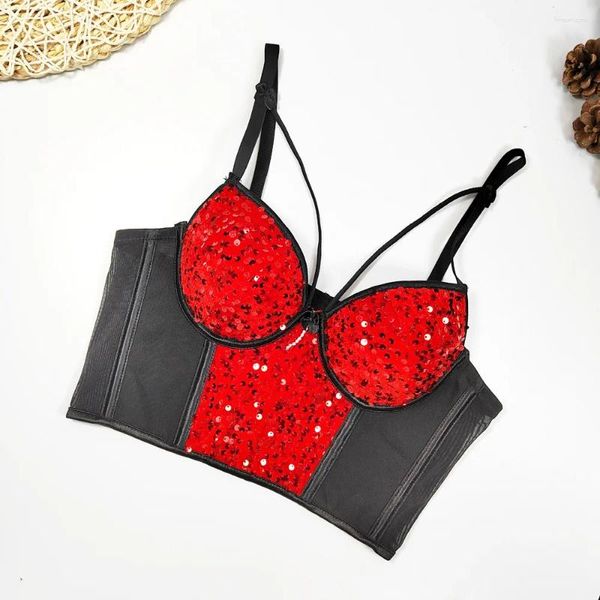 Женские танки 2024 Sexy Vest Corset Women Color Block Sequined Sheed Tops Night Club Bustier Push-Up Bra Top Plus Plus 43952