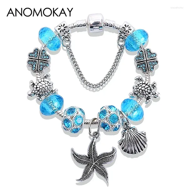 Bracelets de charme antigo prateado marinho de estrela do mar de prata Diy Brangelete de bracelete azul Bulbalhas de flores infantil jóias de presente