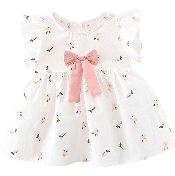 Meninas bebês vestem roupas casuais com estampa floral bowknot de costas roupas para o padrão de coelho de verão vestido doce