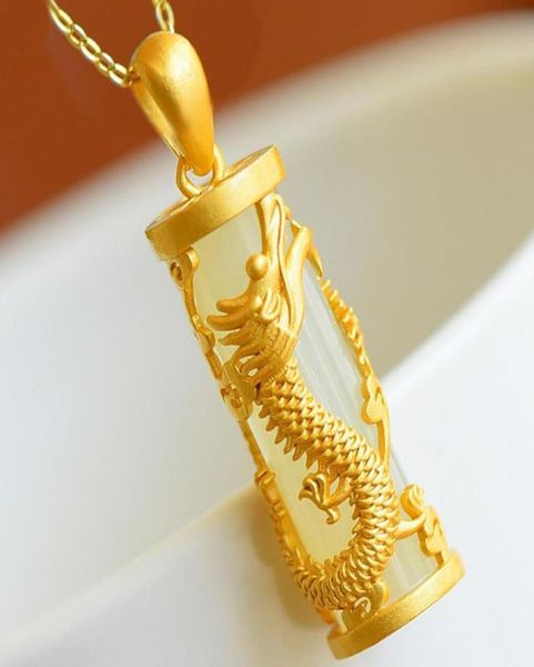 Anhänger Halsketten trendige goldene Farbe für Männer Frauen Schmuck exquisite Jade Dragon Phoenix Column Liebhaber Geschenkverhältnis3594317