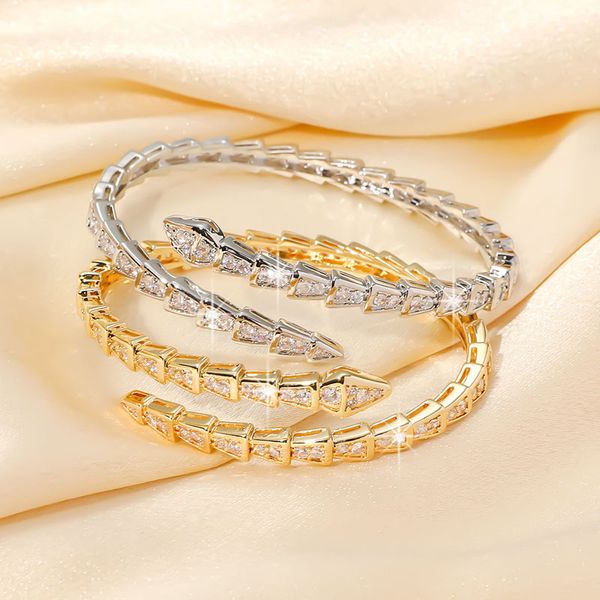 Armbänder Luxus silberne Drehmoment Bambus Bambusknochen Armbänder für Frauen verstellbare Serpentin Full Diamonds Armband 2 Farben Casual Party Geschenk Schmuck Schmuck