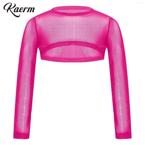 Sciarpe kaerm kids ragazze vedono attraverso copertina top mesh corto da sole traspirante nuoto rotondo a maniche lunghe vocazione