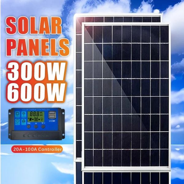 300W600W Комплекты солнечных батареев 12 В 100A Power Power Power Acter Acterday для наружного кемпинга Mobile RV 240508