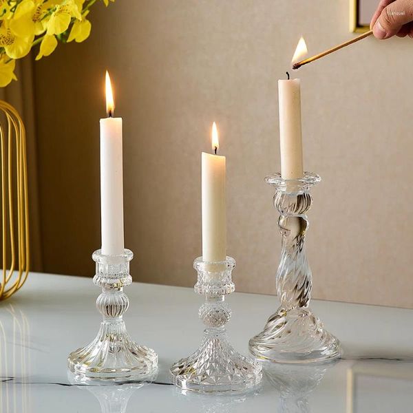 Candele Novità di vetro Porta di candele decorazioni Nordic Candlestick Stand Romantico Accessori per matrimoni Centrotavola per matrimoni Gift Ornament