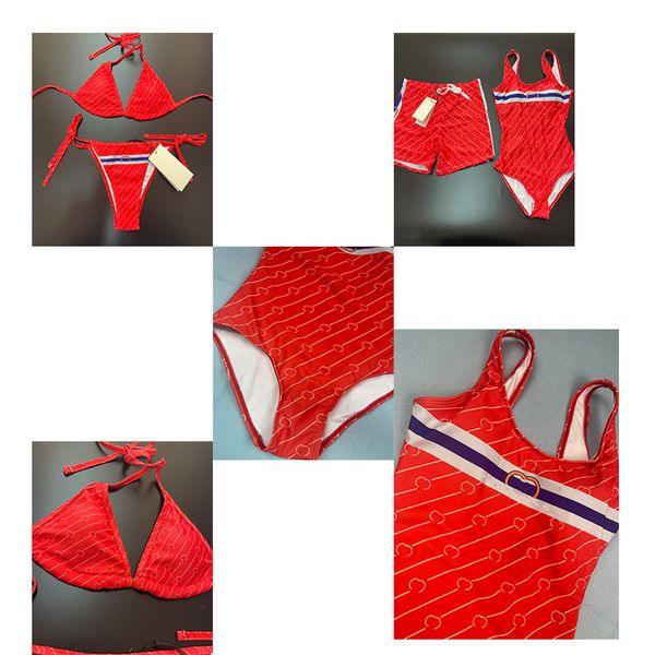 Lüks Bikini Yüzme Takım Kadınlar için Seksi Mizaç Her Şey Strap Mektup Baskılı Kırmızı Çift Takım Erkek Boksörler Beach Tatil Seaside Spor Seti S-XL