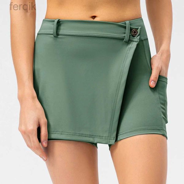 Sainhas Skorts Moda Yoga Shorts Skort Mulheres Mulheres High Salia de Tênis Estreta Falsa Fake