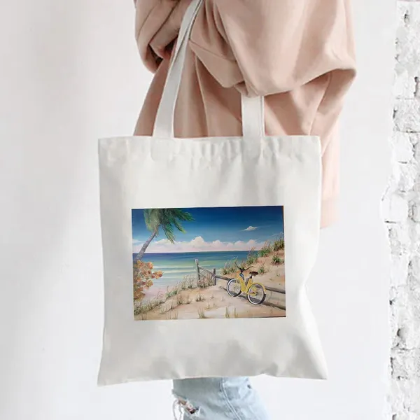 Einkaufstaschen Frauen Kawaii Canvas Bag Eco Beach Einfacher faltbarer Cartoon große Kapazität Frauen Schulter Handtasche Freizeitkäufer