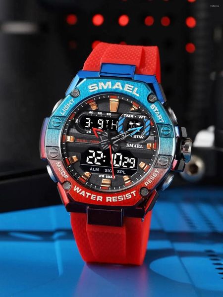 Armbanduhren Smael Brand Fashion Handgelenk Watch Männer LED Light Alarm Digital Sport Dual Time 8066 für