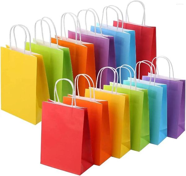 Embrulhe 6 peças bolsas coloridas com alças papel kraft colorido para festas de aniversário de casamento e presentes