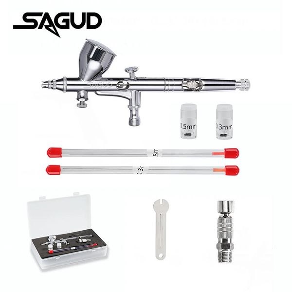 Kits de aerógrafo sagud 02mm bico de agulha com chaves de chave e liberação Adaptador Dual Ação para Tattoo Bolo de unha 240423