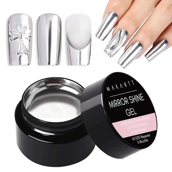 Gel de unhas Makartt 8ml espelho brilho Metálico Silver UV/LED Metal Painting Desenho Gel para Designs de Arte Q240507