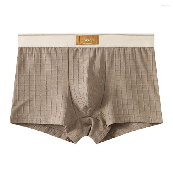 Underpants Men Solid Color Lattice Boxer Slievi Caspa Fantasie Cotton per la pelle sciolta di biancheria intima in vita medio.