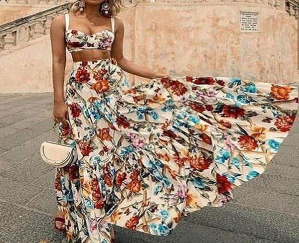 Zwei Peice -Kleiderinnen Strand Designer Abendkleider Frau Boho Wrap Summer Long Feiertag Maxi Loose Sundress Blumendruck VNE9249419