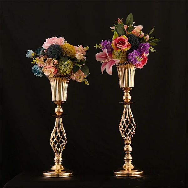 Golden Silver Candle Metal Candlestick Flower Stapper Table Table Centrotavola Evento Rack Road Lead Wedding Deco 240429