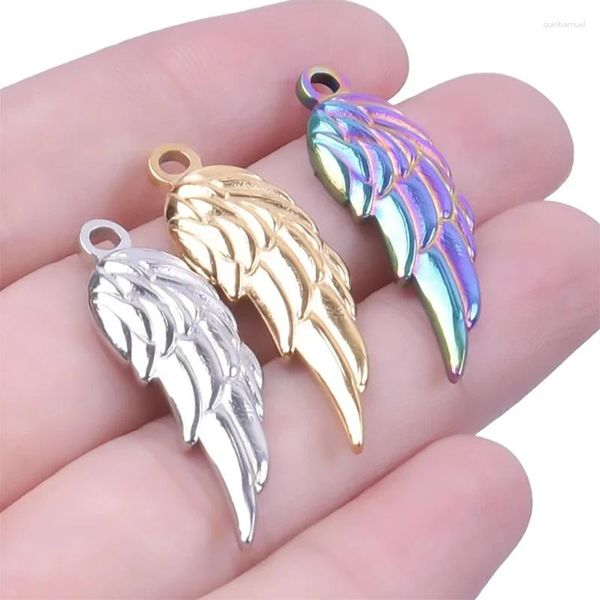 Charms WZNB 5PCS Angel Wing Feder Edelstahl Anhänger für Schmuck Herstellung von DIY -Ohrring -Halskettenzubehörzubehör