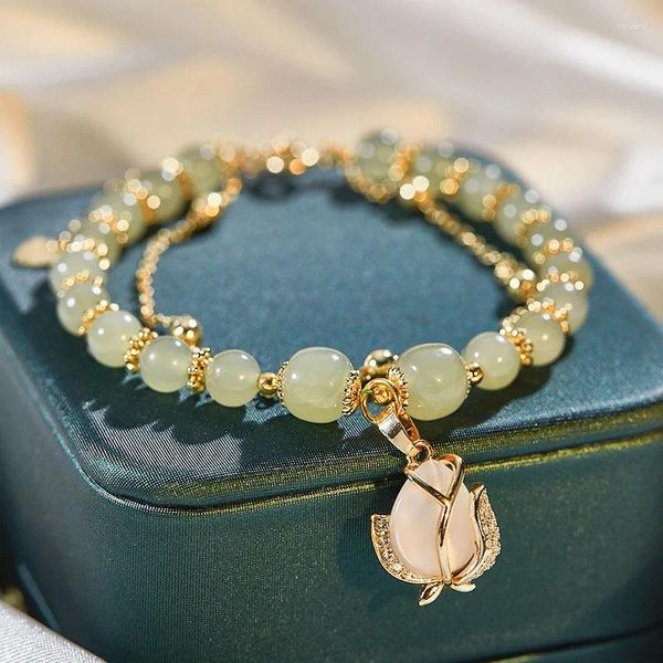 Bracelets de charme requintados elegantes pulseira de flores de tulipa opala para mulheres imitação de luxo leve Jade Stone Stone