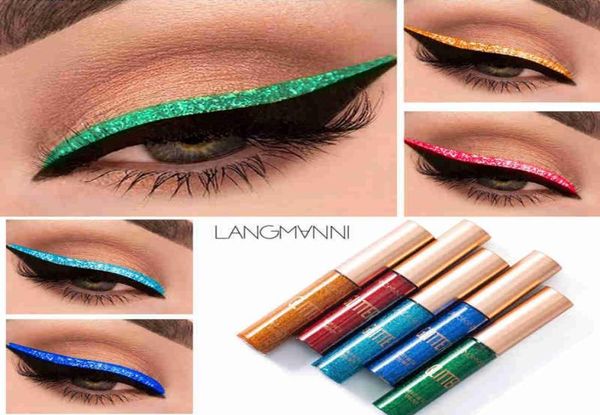 Langmanni Shimmer Glitter Olhos Liner Make Up Fald To Water impermeável Pigmmento Vermelho Eyeliner líquido de ouro branco maquiagem glitter6061697