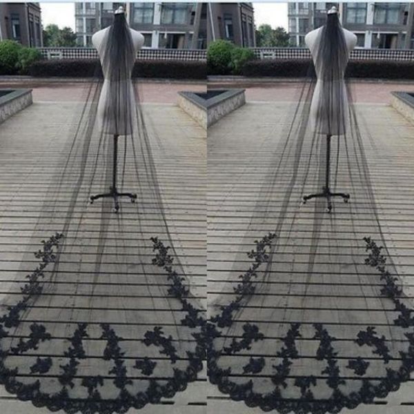 Affascinante velo da sposa nero 2018 Nuovo stile Style One Lace Appliqued Tulle Soft Tulle Bridal Wedding Veil con Comb 279J