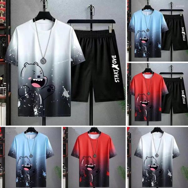 Herren-Tracksuits Casual Top Hosen Set Bären Druck T-Shirt Wide Leg Shorts für Outfit Schnell trocknen Sportbekleidung mit elastischer Taille