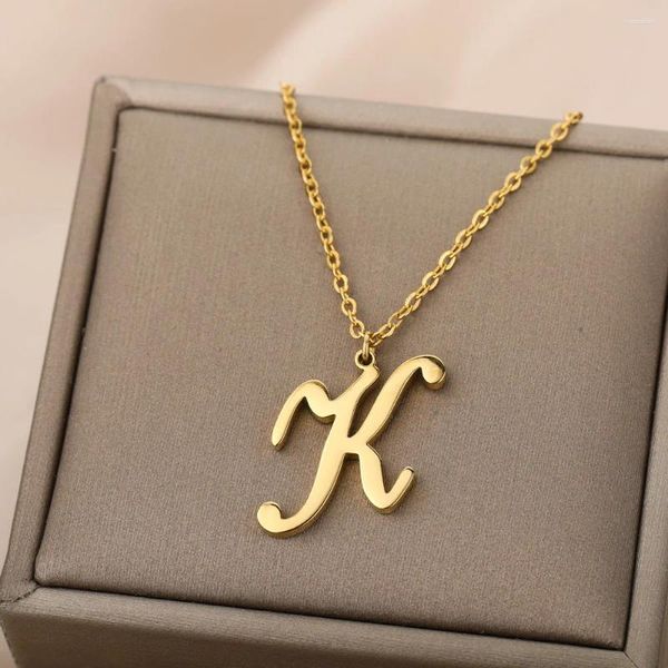 Ketten künstlerische Kursivinitialen Buchstabe Halskette für Frauen Gold -Plattierkette Choker Charme Kragen Edelstahlschmuck