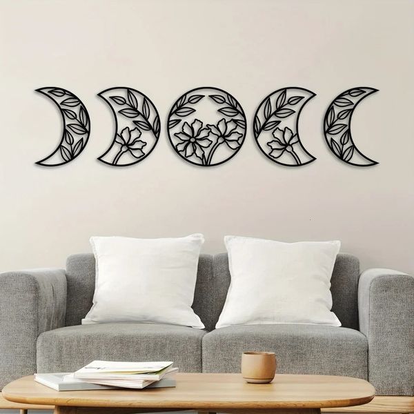 5 pezzi/set di decorazione della parete della parete della luna di luna decorazione arte della parete fiore decorazione in metallo moon fase moon