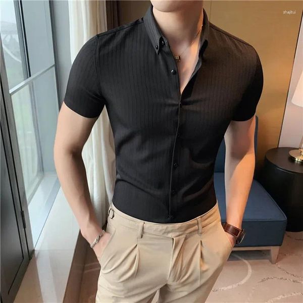 Herren-Hemdhemden plus Größe 4xl-M Sommer Herren dunkel gestreifte Kurzarm Mode 2024 Koreanisch Slim Fit Casual Business Formale Kleidung Bluse