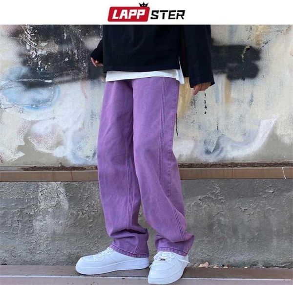 Lappster Erkekler Mor Vintage Bol kot pantolonlar Mens Low Rise Denim Y2K Pantolon Erkek geniş bacak düz sokak kıyafetleri 2201241770626