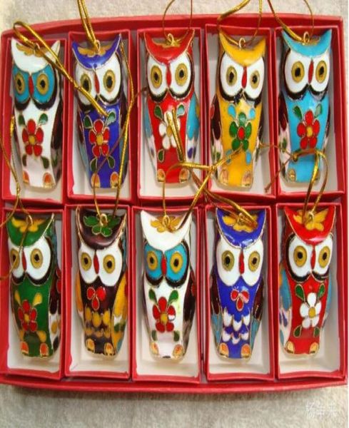 Weihnachtsdekorationen Cloisonne Skulpturen Weihnachtsbällchen Doppelte Eulen Verschiedene Arten der Skulptur -Emaille Crafts8076804