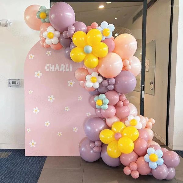 Украшение вечеринки 1Set Два Groovy Daisy Balloon Arch Garland Kit Butre Burnoons для детей 1 -й 2 -й детский душ