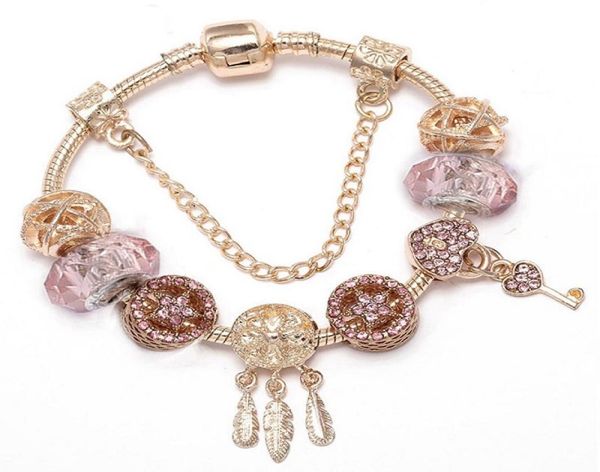 Perline di fascino cristallino rosa argento di alta qualità perle Dream Catcher Dream Adatto Braccialetti europei Braccialetti di sicurezza Gioielli fai da te Donne7898118