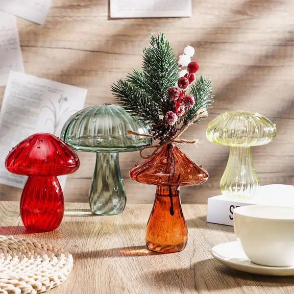 Vasos Mushroom Glass Vaso Bottle Transparent Creative Home Hidropônico Tabela de flores Decoração de casa simples