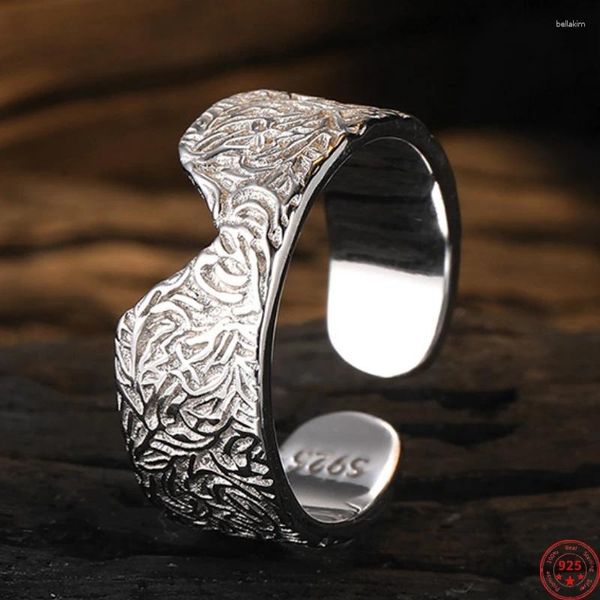 Clusterringe S925 Sterling Silber für Frauen Männer Mode unregelmäßige Zinnfolie Textur Eröffnung V-förmiger Punkschmuck Weihnachtsgeschenk