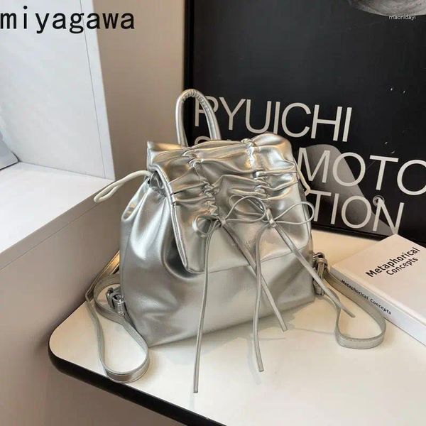 Schultaschen Miyagawa Silber Rucksack Fliege kleiner kausalalkoreaner Fashion Chic Mini für würzige Mädchen Frauen