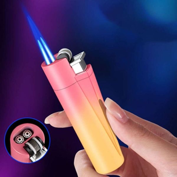 Hot Sale Double Flame Torch Recil Refilia Butão Butano Clear Rosa à prova de vento não preenchido para mulheres