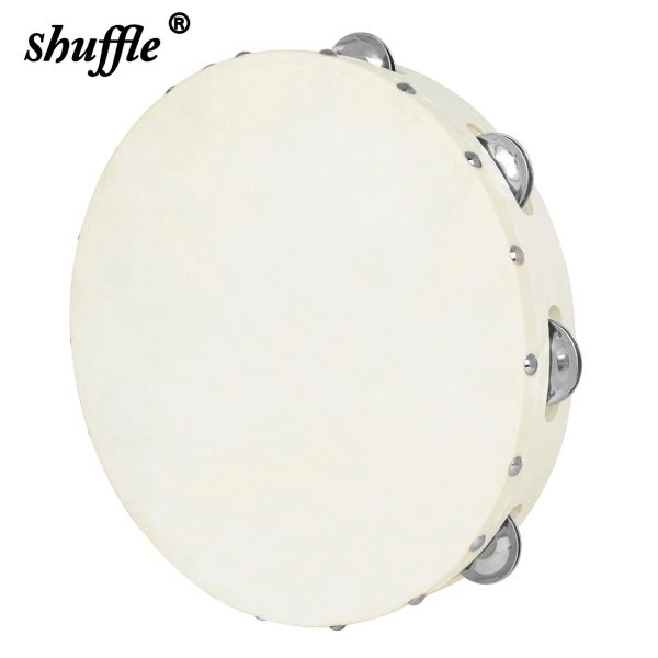 Instrumentos 8/10 polegadas Tambourine Orff Sheepskin Drum Wood Tambour Panderos Bell Jingles Instrumentos musicais de percussão Timbrel Presente de Natal