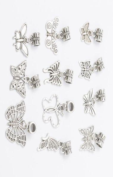 Mix 11 Butterfly Bulles Antique Silver Plated Legierung Big Hole Charms Perlen Fit Armband DIY Schmuck Halsketten Anhänger Beads3038369